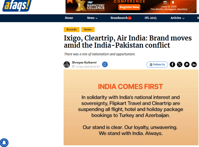 Ixigo, Cleartrip, Air India: Brand moves amid the India-Pakistan conflict
