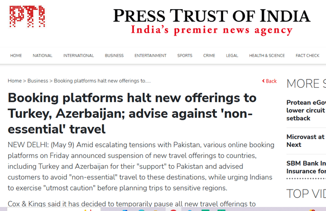 Booking platforms halt new offerings to Turkey, Azerbaijan; advise against 'non-essential' travel