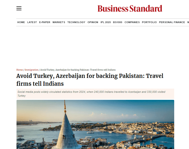 Avoid Turkey, Azerbaijan for backing Pakistan: Travel firms tell Indians