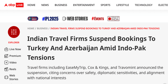 Indian Travel Firms Suspend Bookings To Turkey And Azerbaijan Amid Indo-Pak Tensions