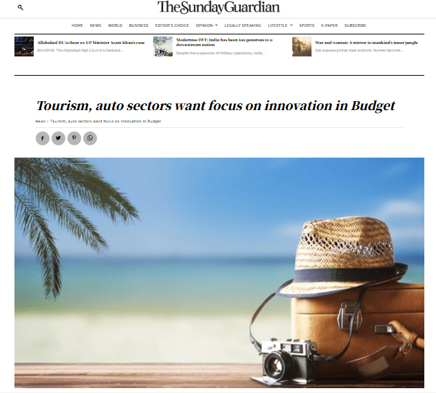 Tourism, auto sectors want focus on innovation in Budget