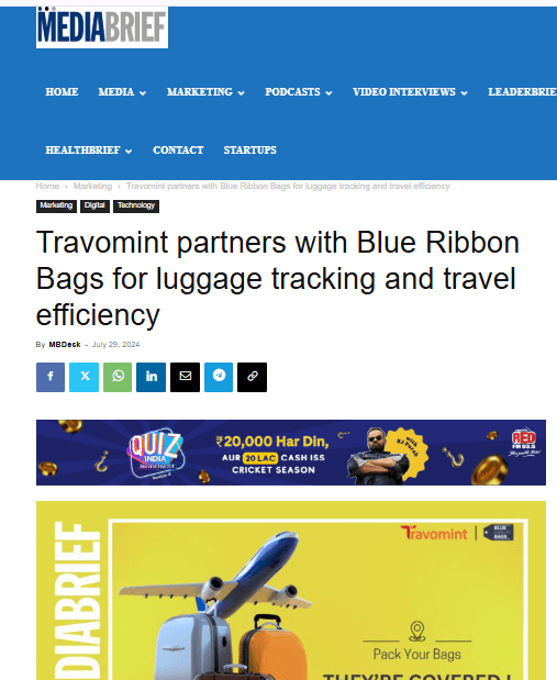 Travomint partners with Blue Ribbon Bags for luggage tracking and travel efficiency