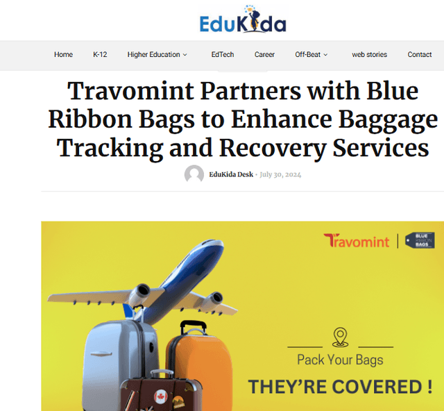 Travomint Partners with Blue Ribbon Bags to Enhance Baggage Tracking and Recovery Services