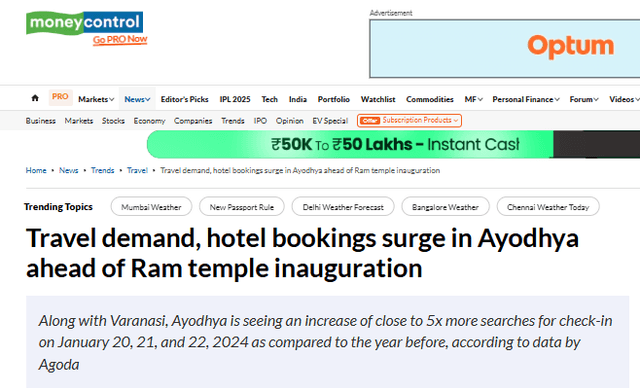 Travel demand, hotel bookings surge in Ayodhya ahead of Ram temple inauguration