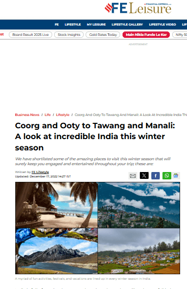 Coorg and Ooty to Tawang and Manali: A look at incredible India this winter season