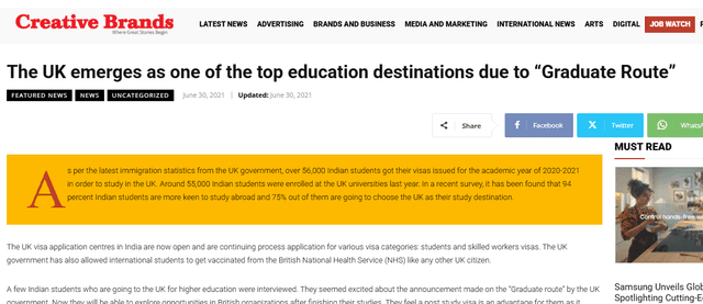 The UK emerges as one of the top education destinations due to “Graduate Route”