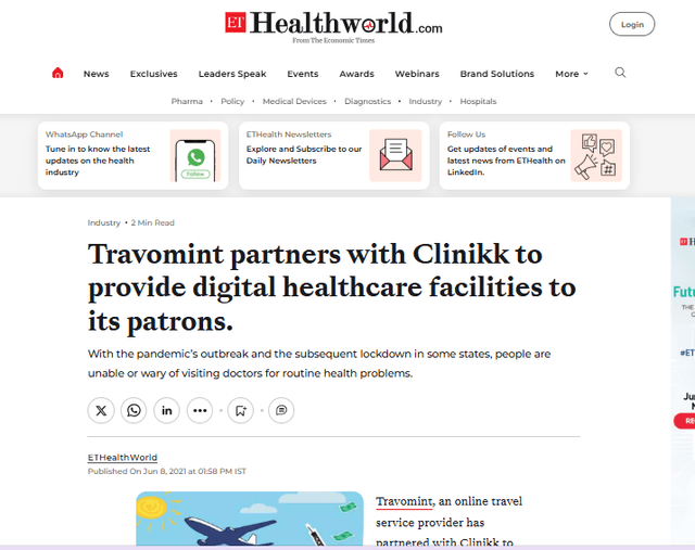 Travomint partnership with clinikk