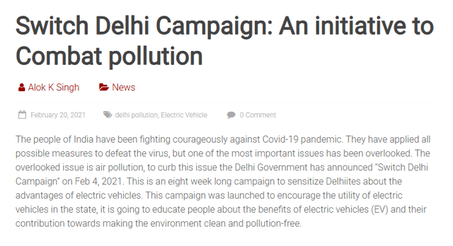 Switch Delhi Campaign: An initiative to Combat pollution